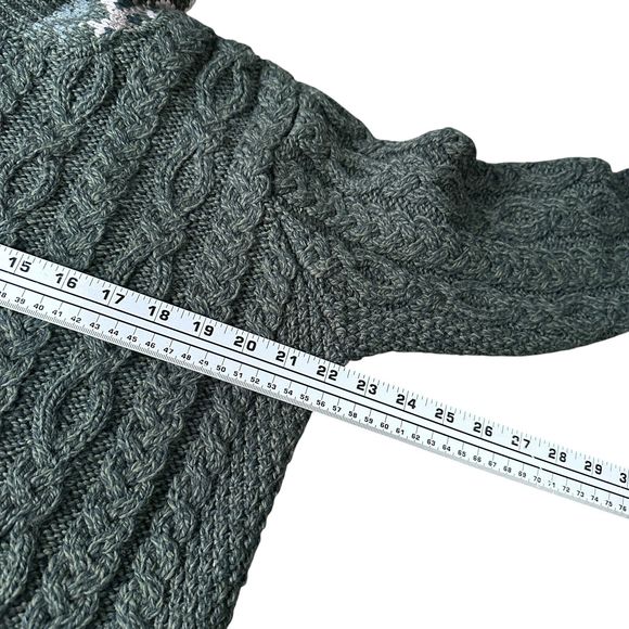 Aran Crafts Merino Fair Isle Zip Cardigan Sweater Women’s Small Green Hood New - Picture 7 of 9